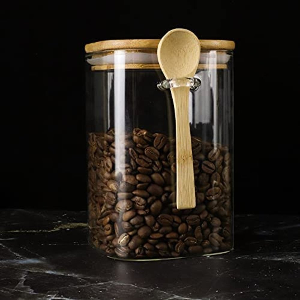 New Set of 2 - 27oz (800ml) Glass Storage Jar with Bamboo Lid and Spoon